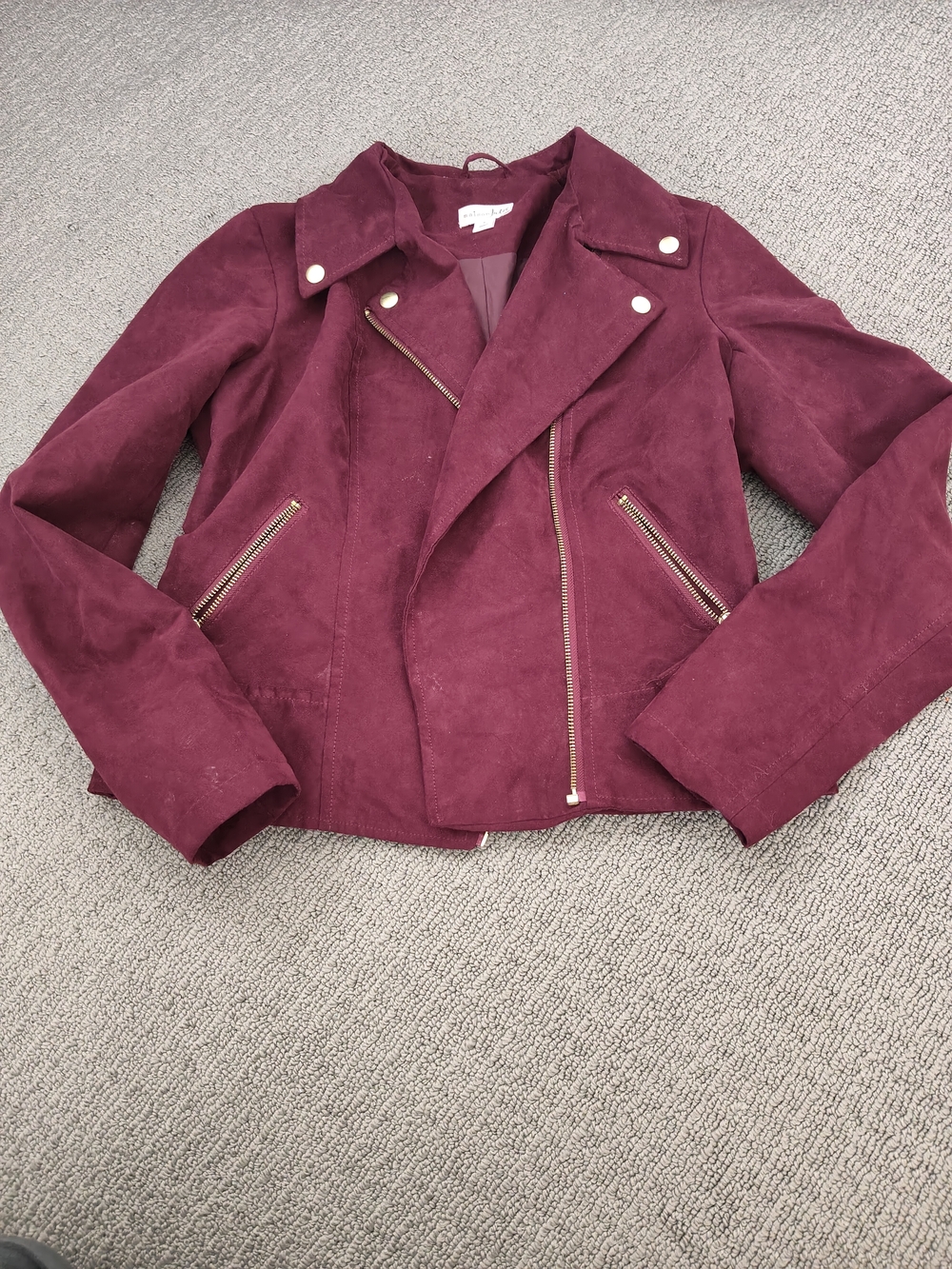 Maison Jules Burgundy Suede Moto Jacket